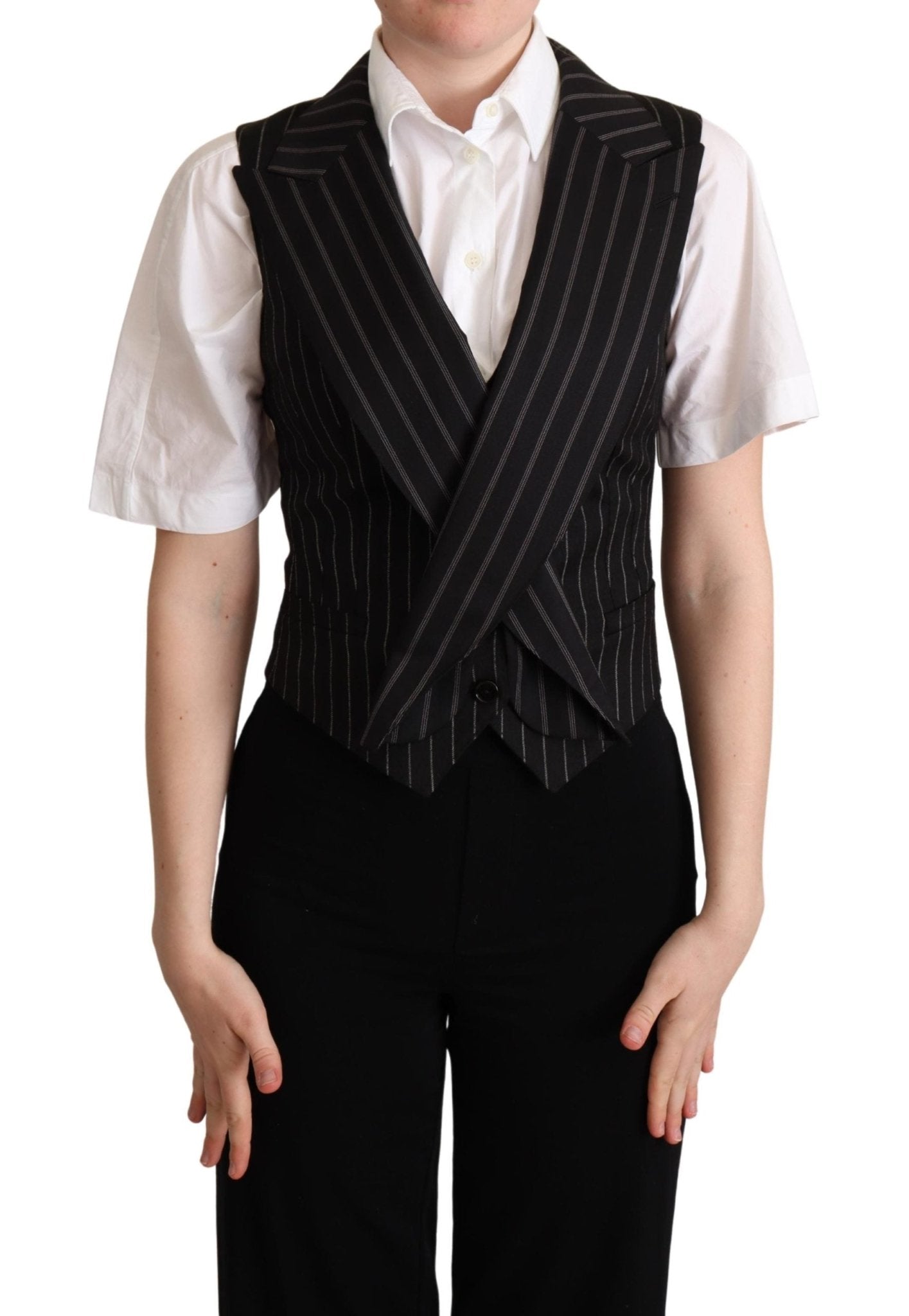 Black Striped Leopard Print Waistcoat Vest Top - coffeewithmee2Dolce & GabbanaP5269S