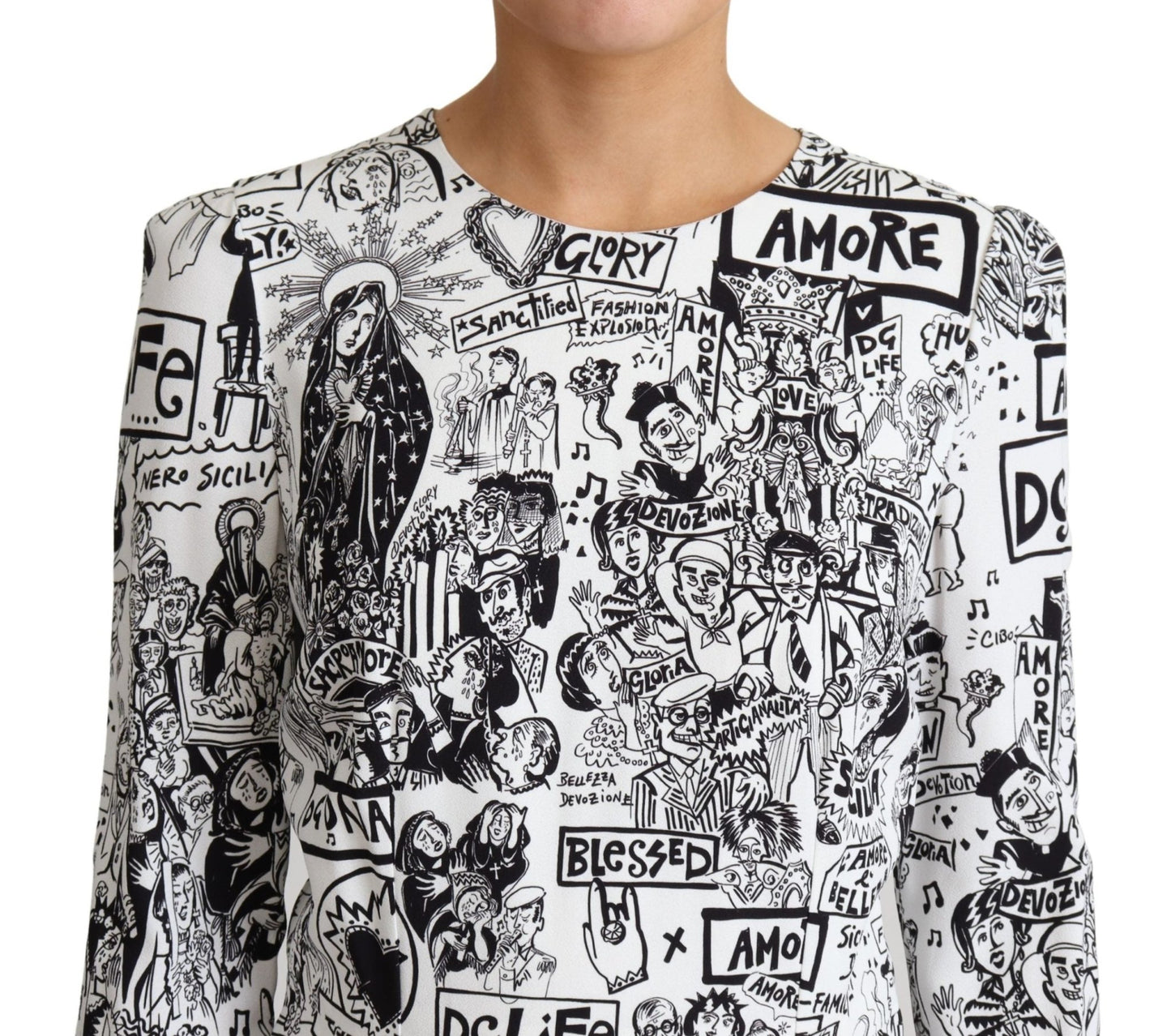 Black White Comics Print Fitted Midi Dress - coffeewithmee2Dolce & GabbanaP4477S