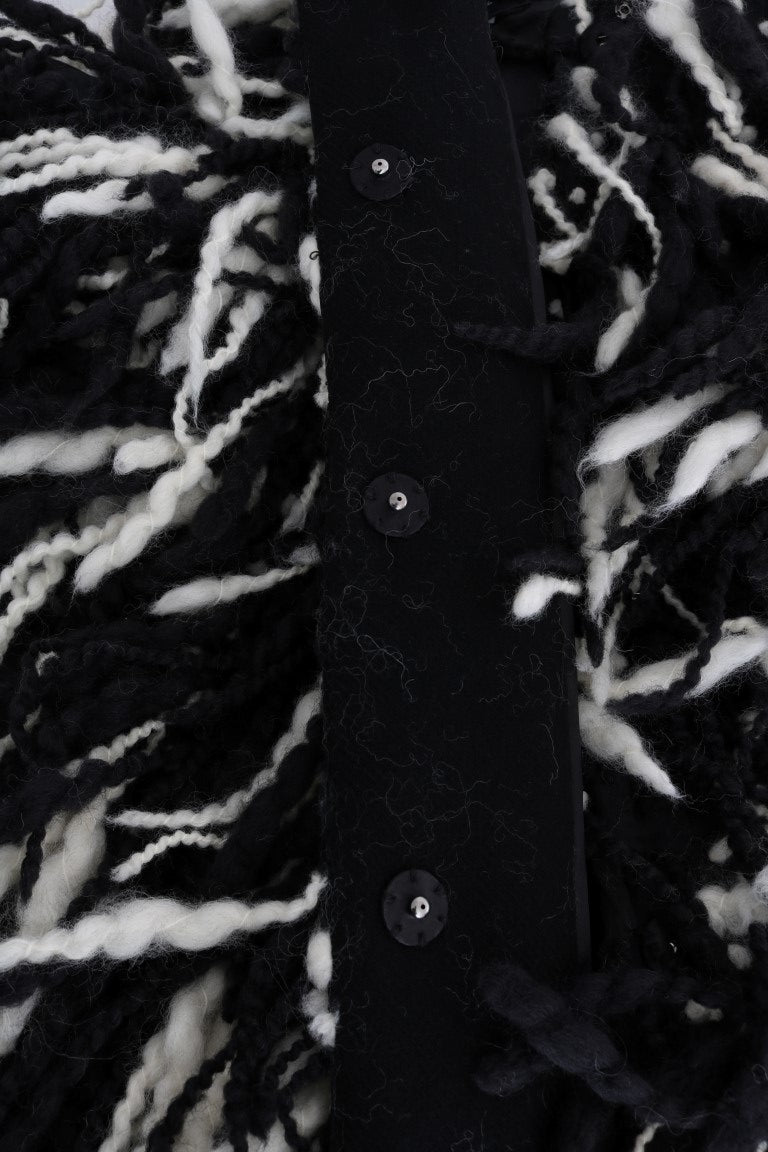 Black White Fringes Coat Wool Coat - coffeewithmee2Dolce & GabbanaP5705S