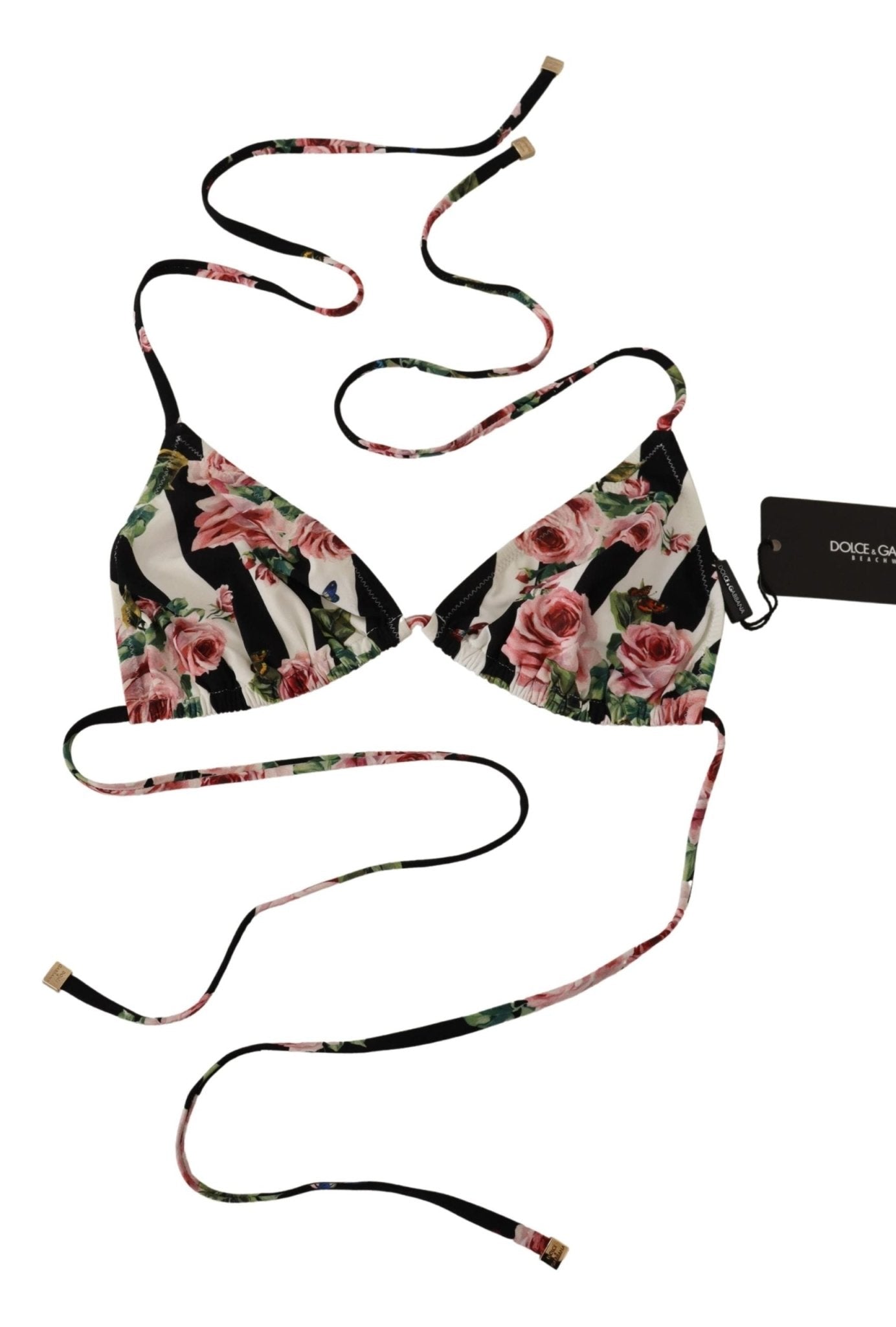 Black White Striped Floral Print Swimwear Bikini - coffeewithmee2Dolce & GabbanaP4990S