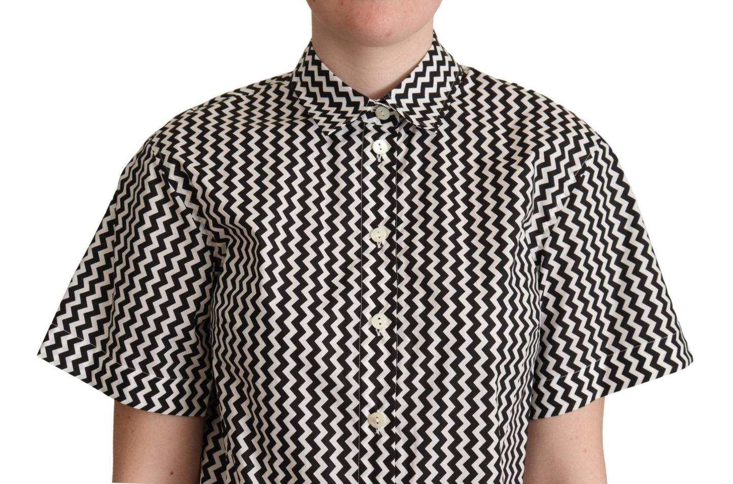 Black White Zigzag Collar Cotton Top Shirt - coffeewithmee2Dolce & GabbanaP5001S