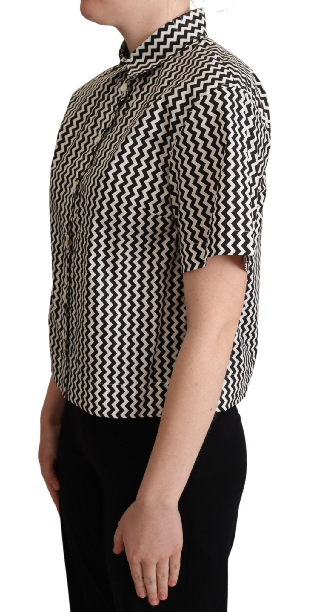 Black White Zigzag Collar Cotton Top Shirt - coffeewithmee2Dolce & GabbanaP5001S