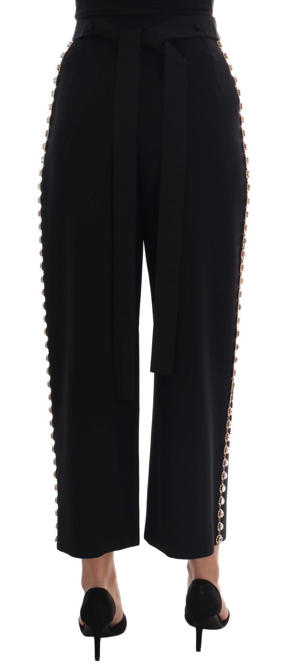Black Wool Stretch Crystal Pants - coffeewithmee2Dolce & GabbanaP1331S