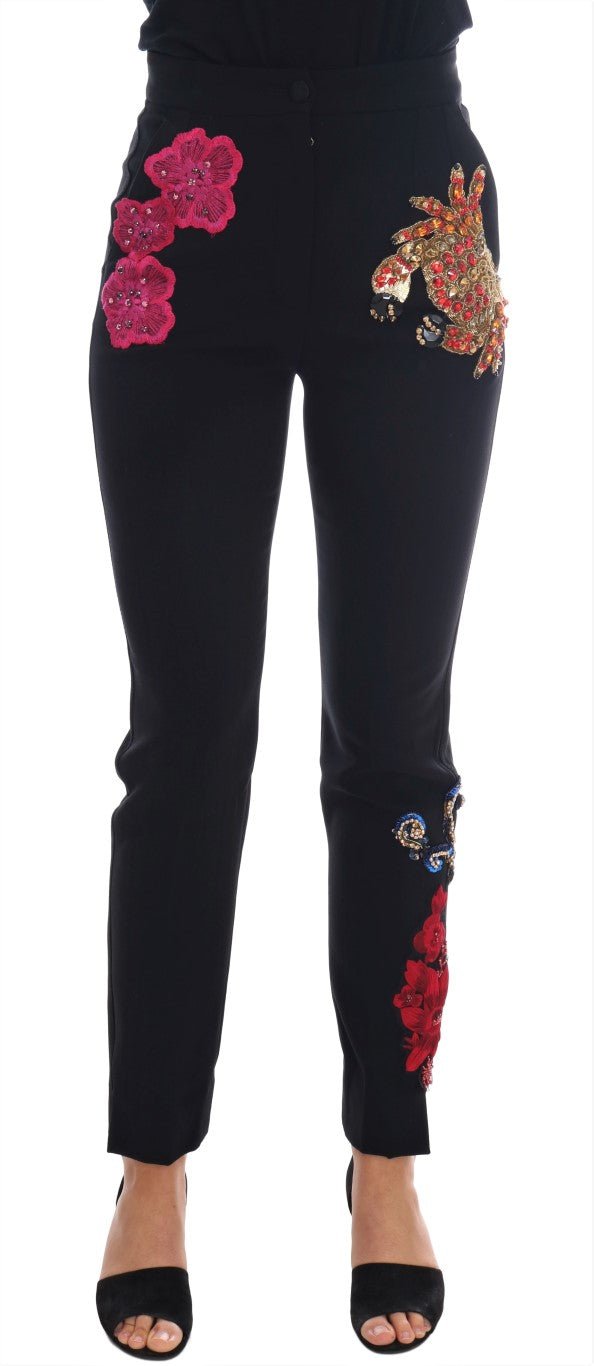 Black Wool Stretch Sicily Crystal Pants - coffeewithmee2Dolce & GabbanaP5693S