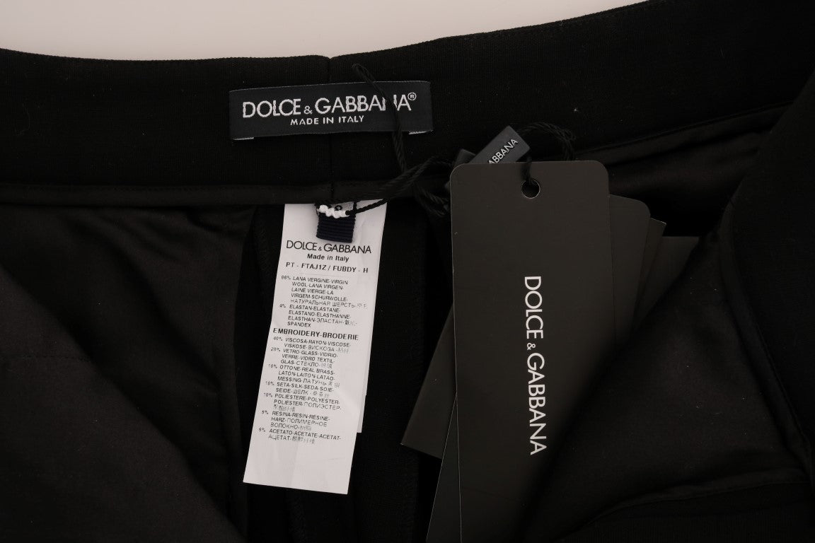 Black Wool Stretch Sicily Crystal Pants - coffeewithmee2Dolce & GabbanaP5693S