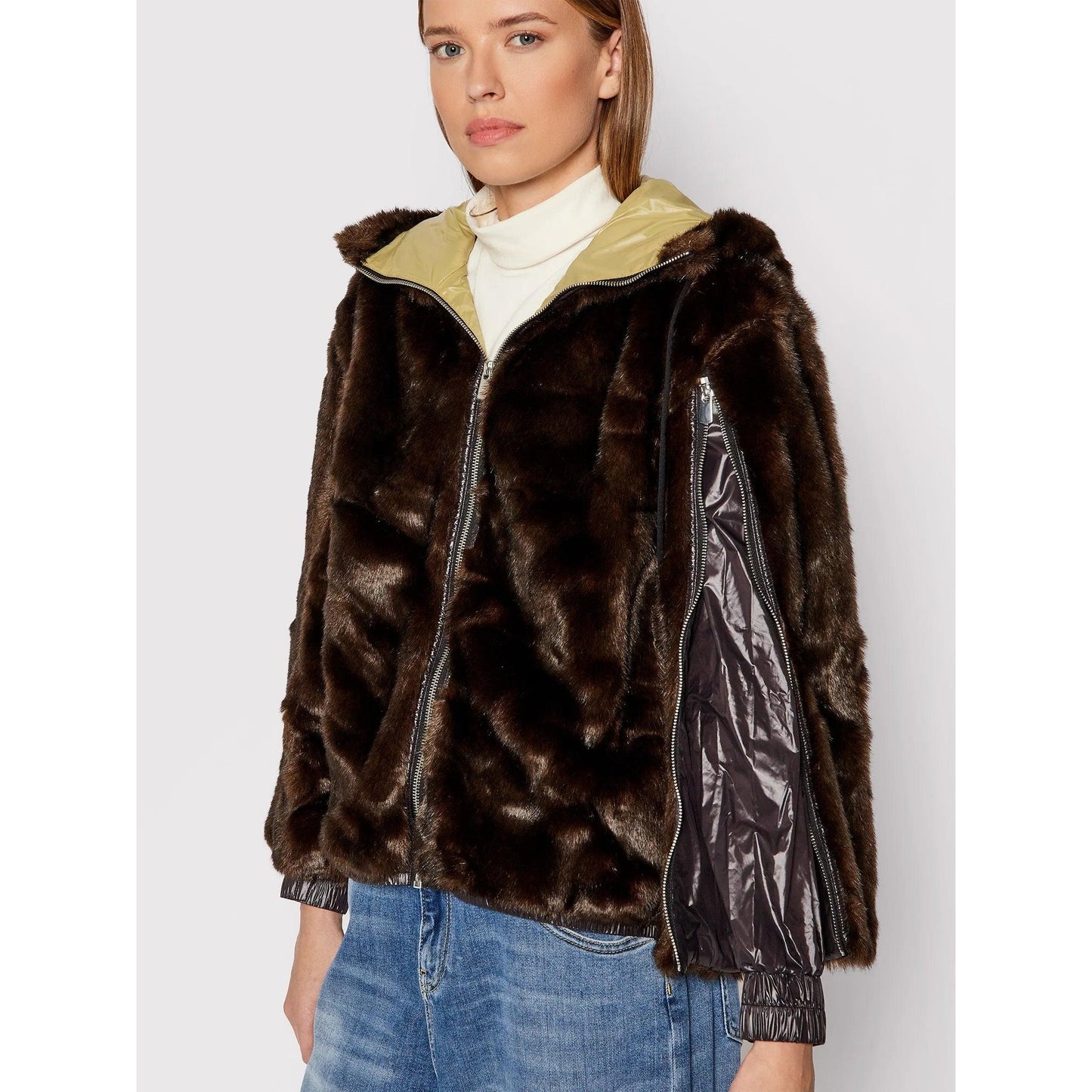 Brown Modacrylic Fur Jackets Coat