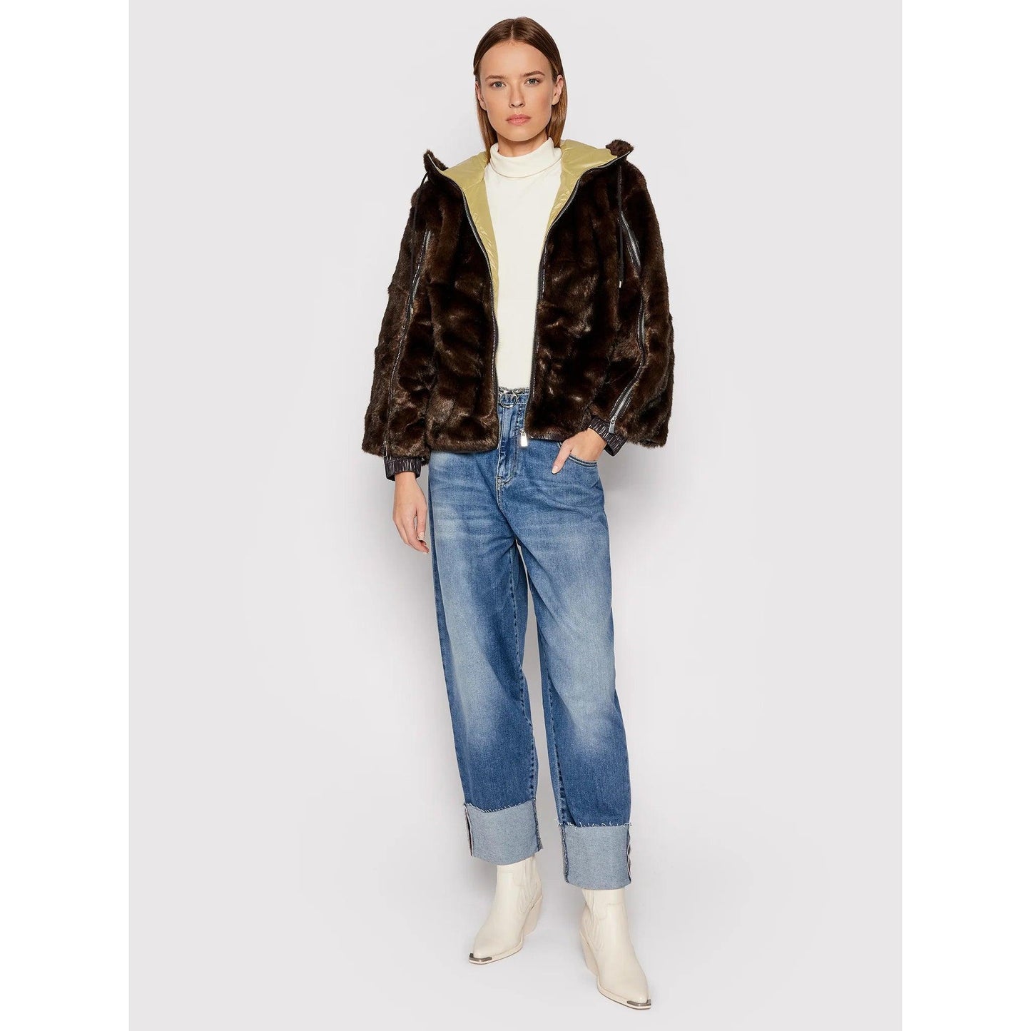 Brown Modacrylic Fur Jackets Coat