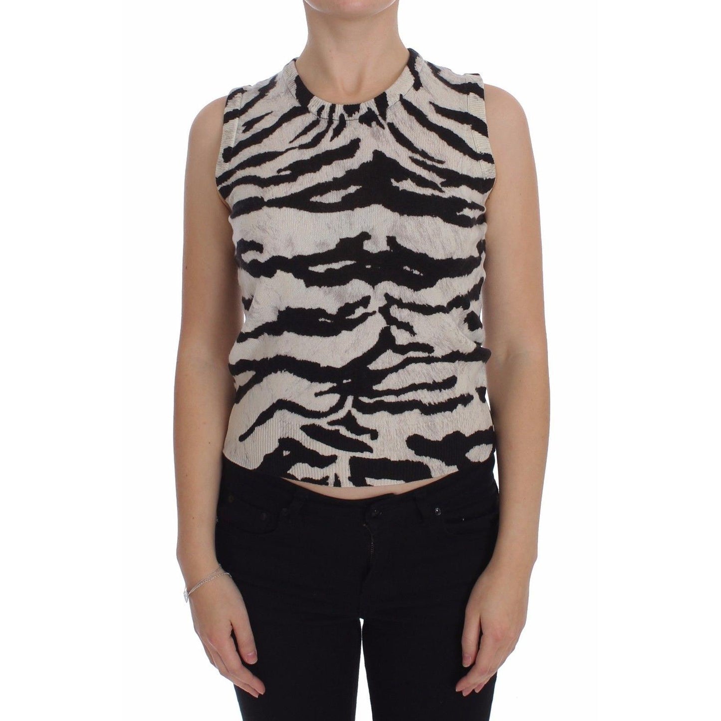 Zebra 100% Cashmere Knit Top Vest Tank Top