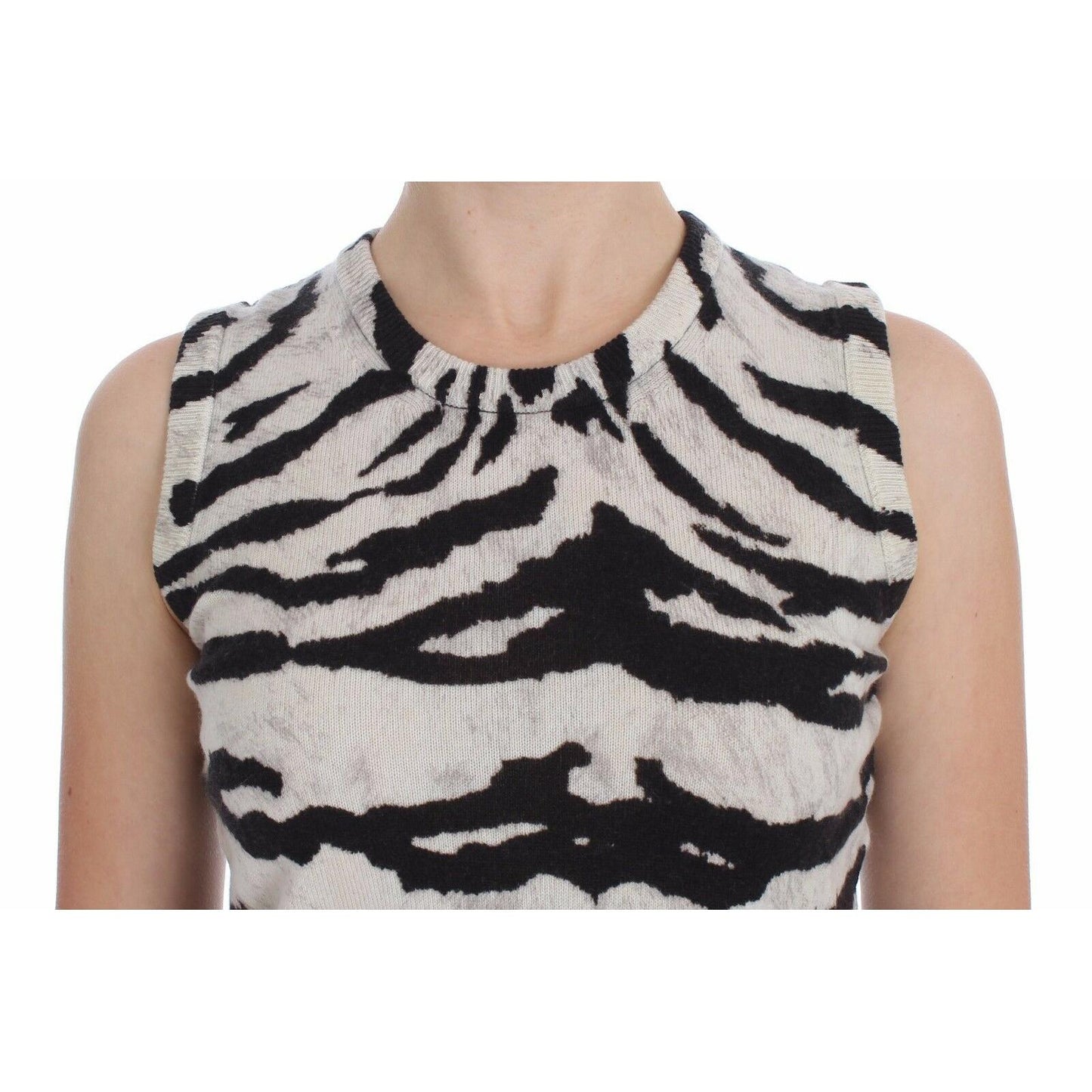 Zebra 100% Cashmere Knit Top Vest Tank Top