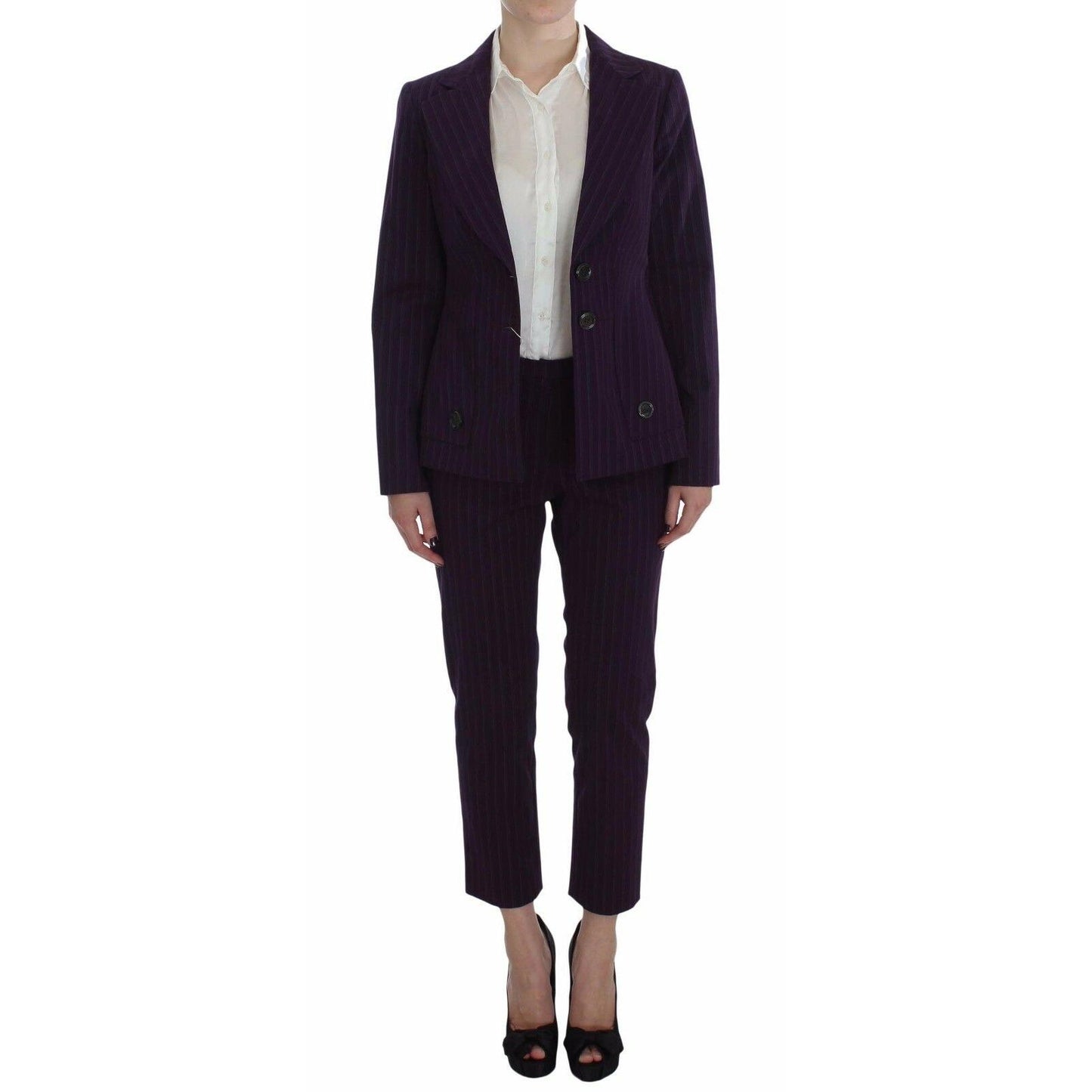 Purple Striped Stretch Coat Blazer Pants Suit