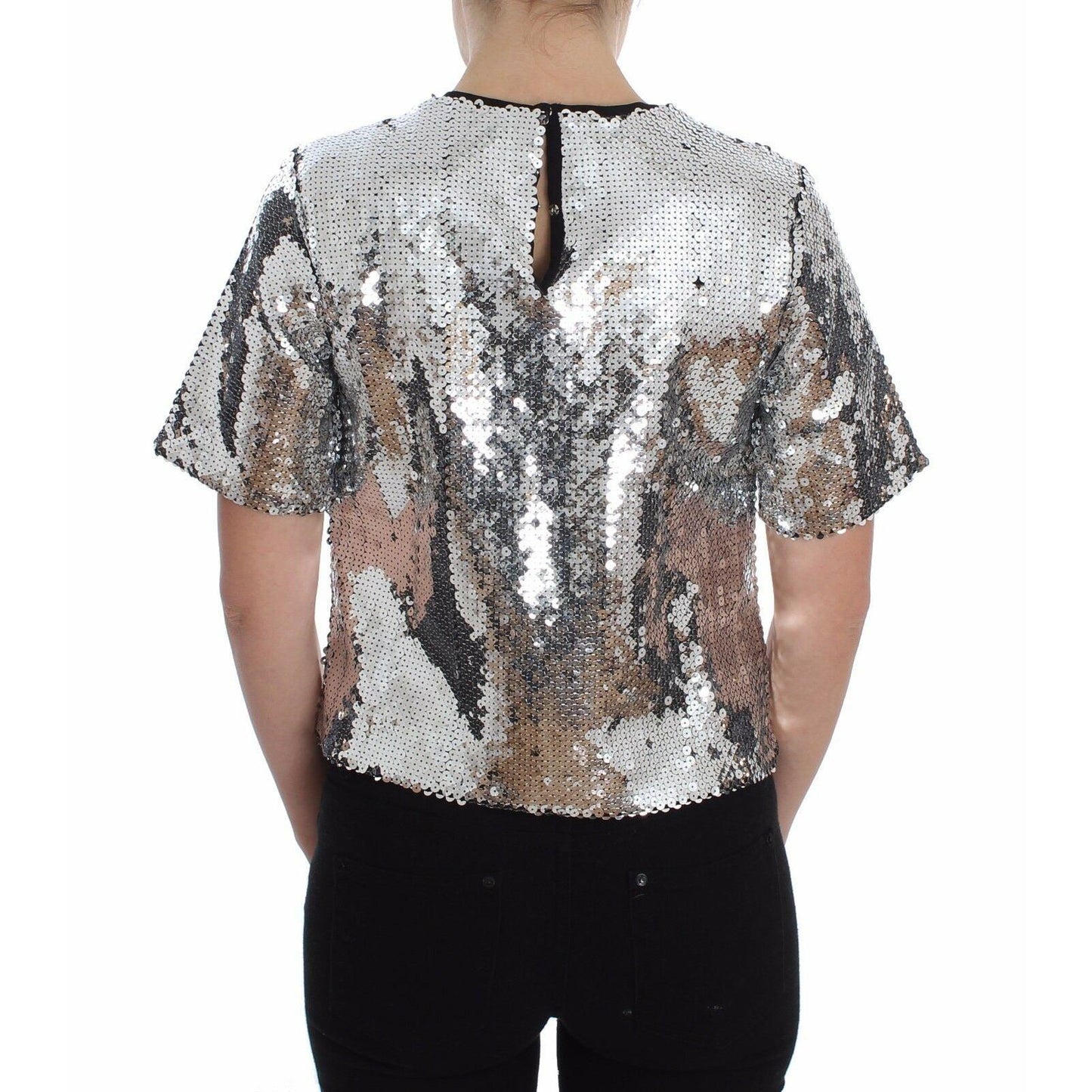 Silver Sequined Crewneck Blouse T-shirt Top