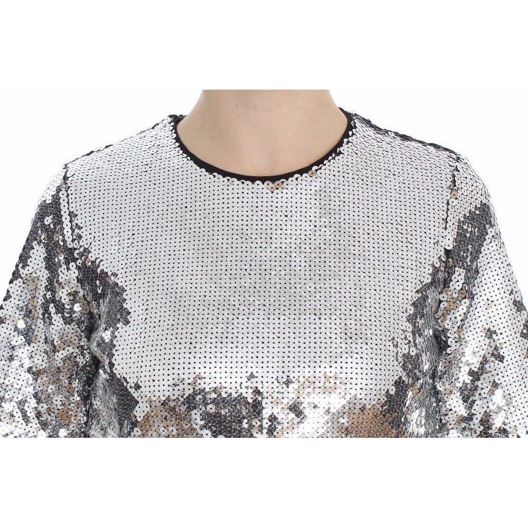 Silver Sequined Crewneck Blouse T-shirt Top