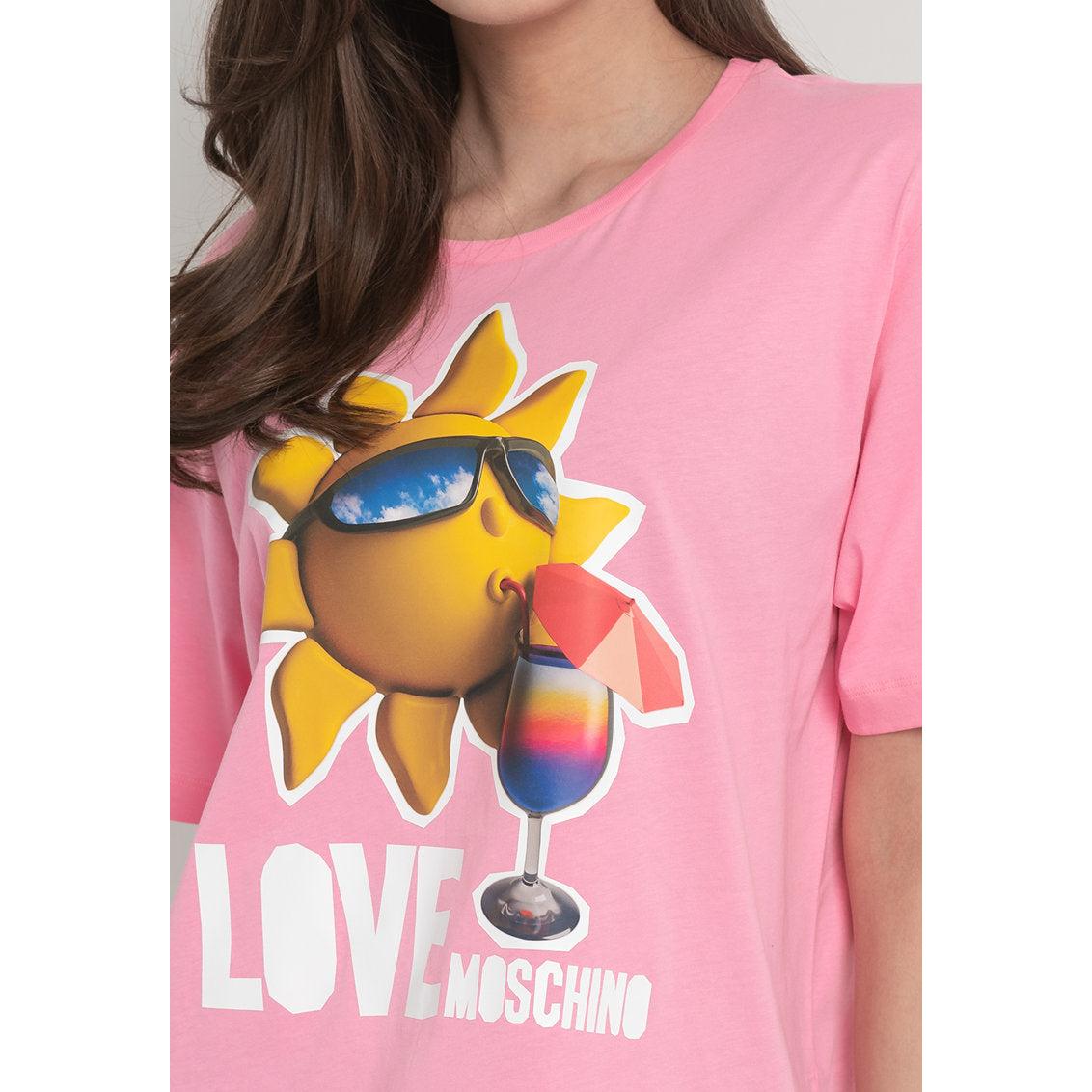 Pink Cotton Print Over Fit T-Shirt