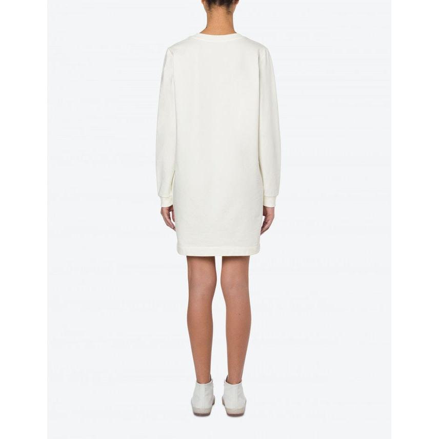 White Stretch Cotton Long Sleeve Dress