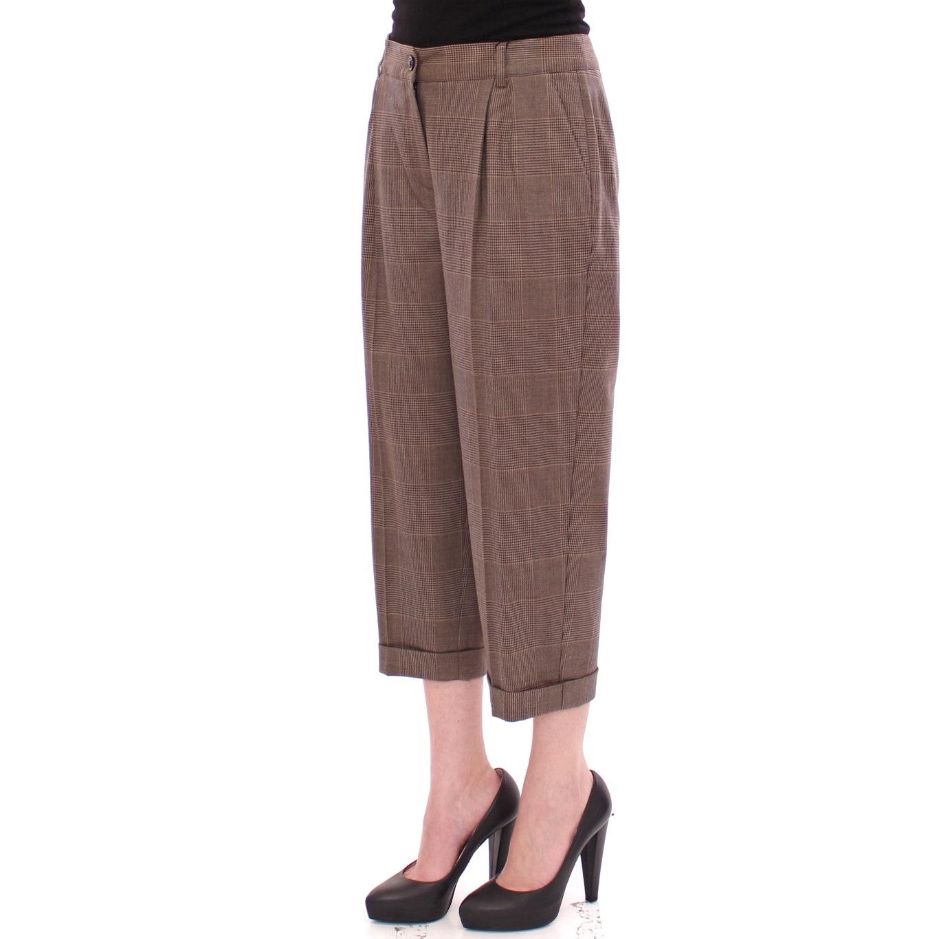 Brown Virgin Wool Checkered Cropped Pants - coffeewithmee2