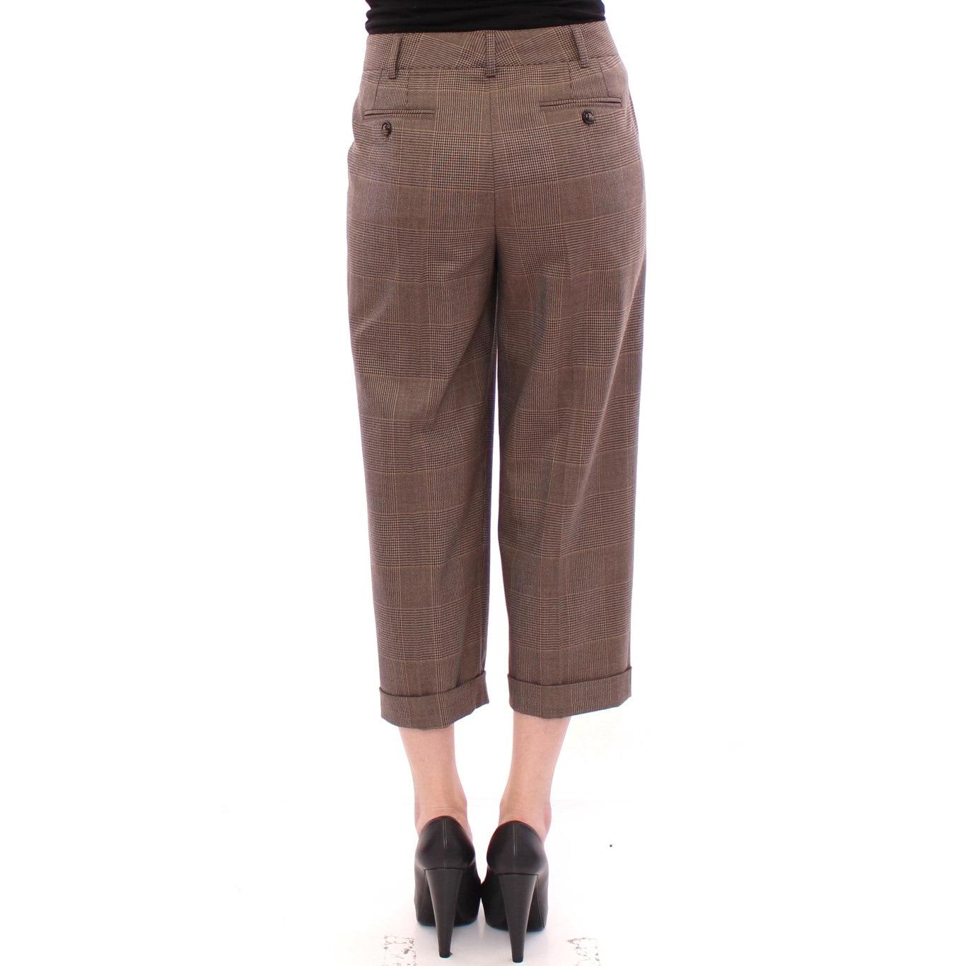 Brown Virgin Wool Checkered Cropped Pants - coffeewithmee2