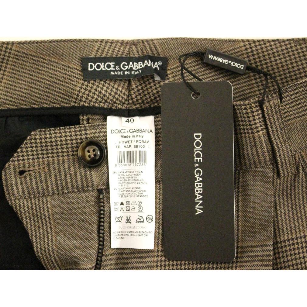 Brown Virgin Wool Checkered Cropped Pants - coffeewithmee2