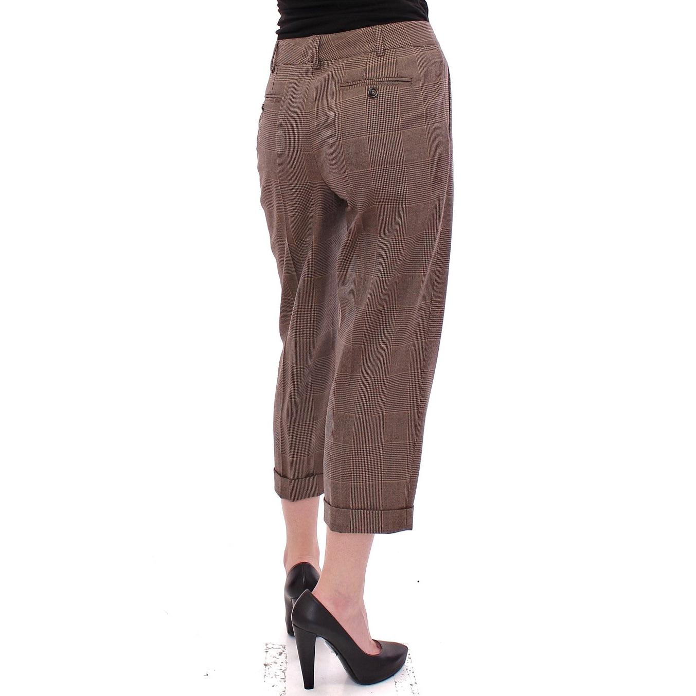 Brown Virgin Wool Checkered Cropped Pants - coffeewithmee2