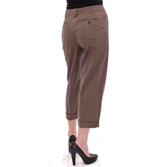 Brown Virgin Wool Checkered Cropped Pants - coffeewithmee2