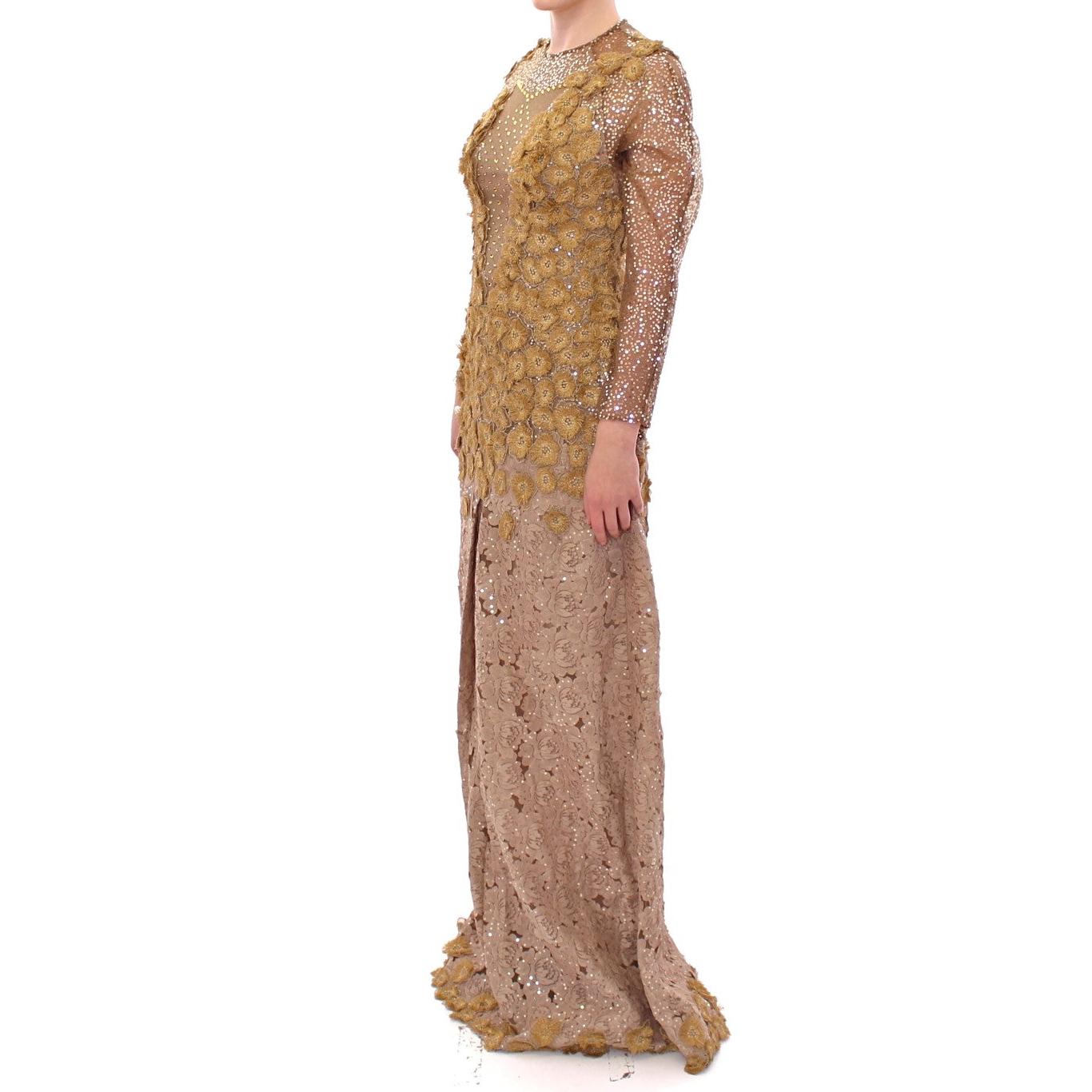 GOLD Long Lace Maxi Crystal Dress - coffeewithmee2