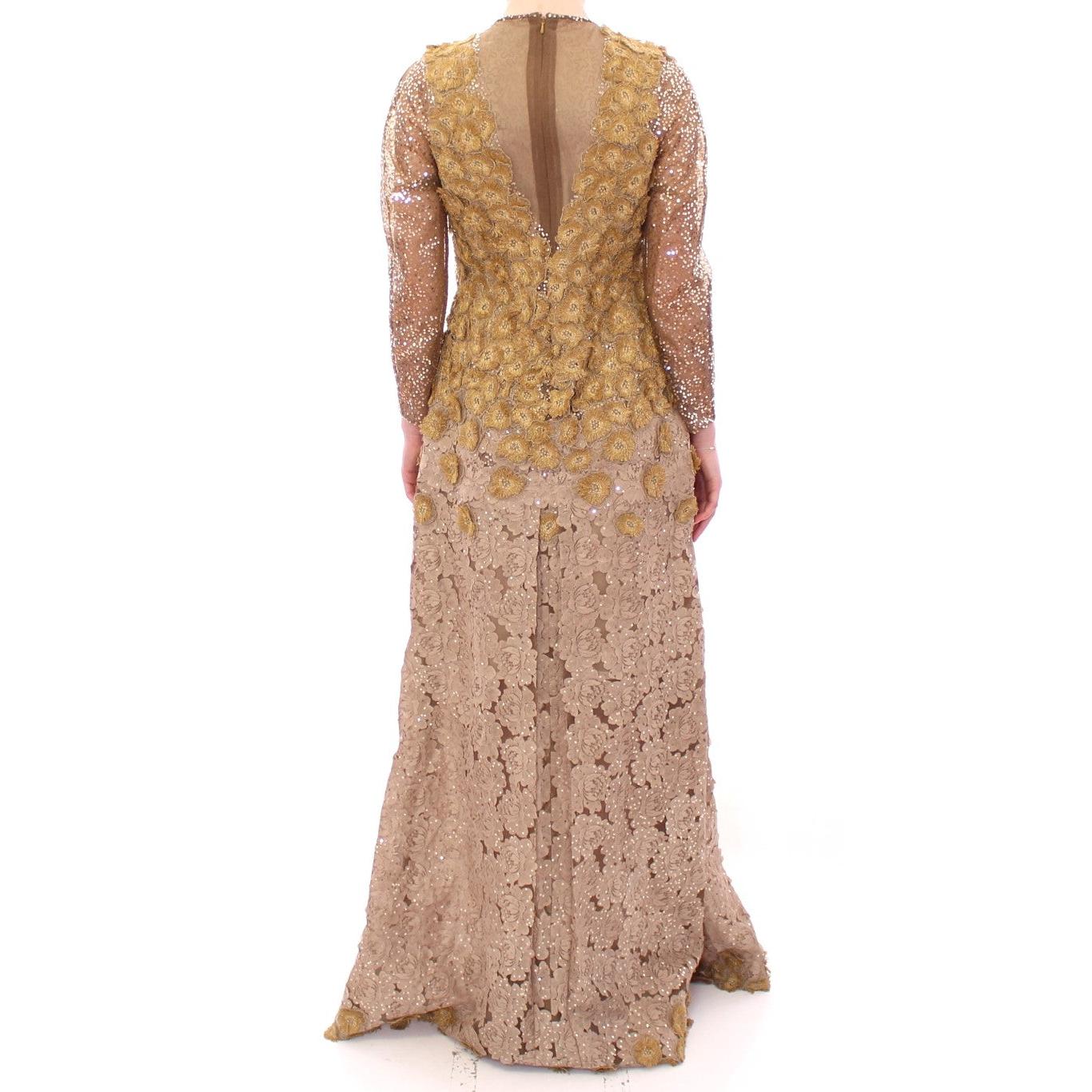 GOLD Long Lace Maxi Crystal Dress - coffeewithmee2