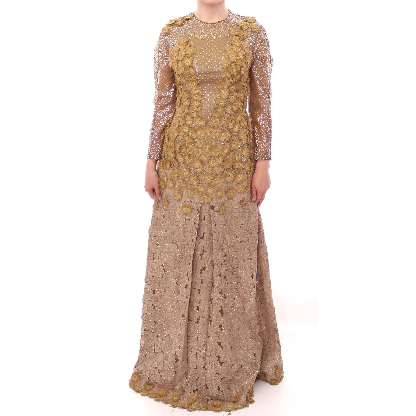 GOLD Long Lace Maxi Crystal Dress - coffeewithmee2