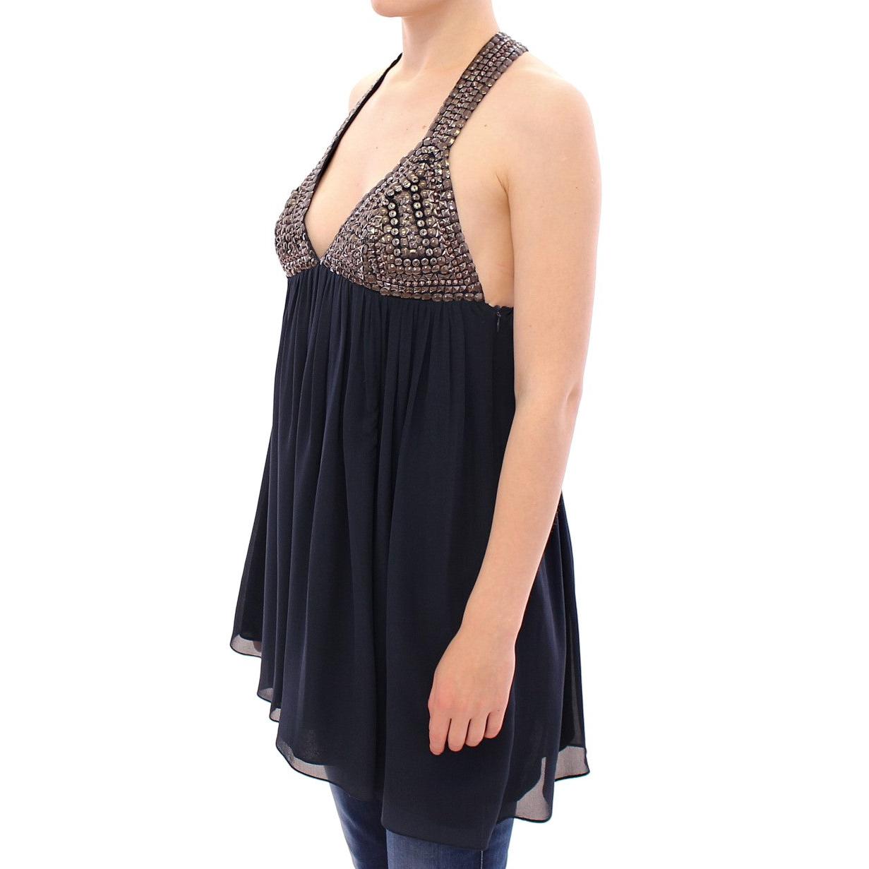 Navy Blue Studs Embellished Top Blouse - coffeewithmee2