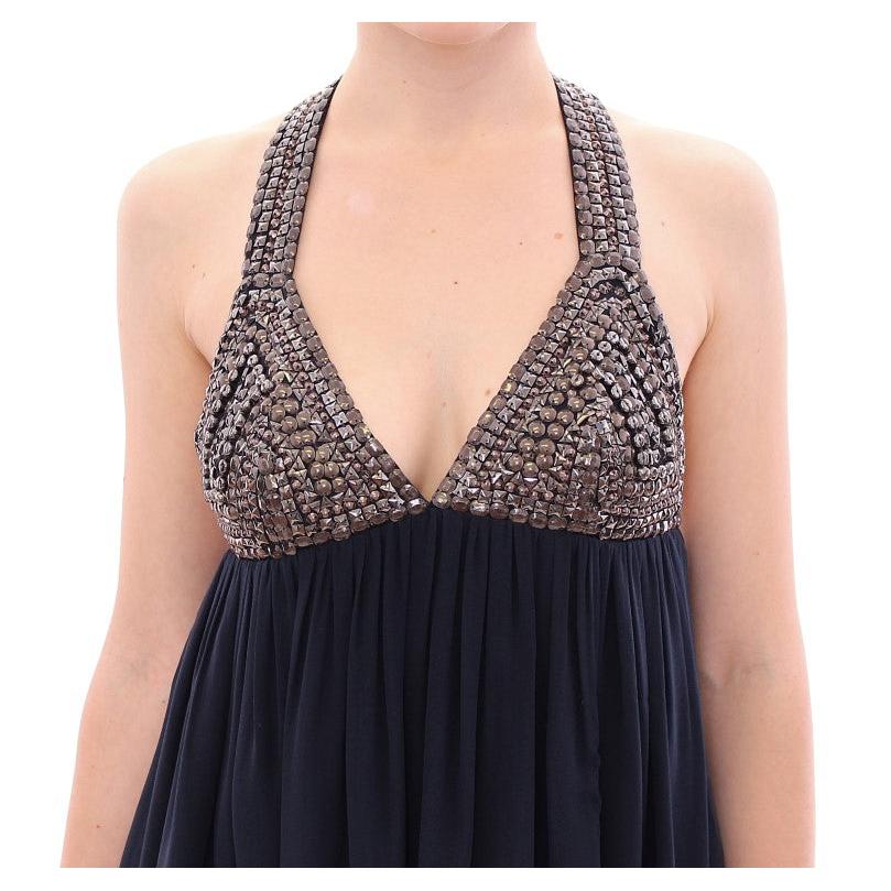 Navy Blue Studs Embellished Top Blouse - coffeewithmee2