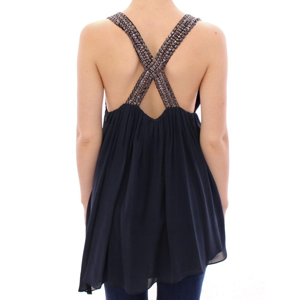 Navy Blue Studs Embellished Top Blouse - coffeewithmee2