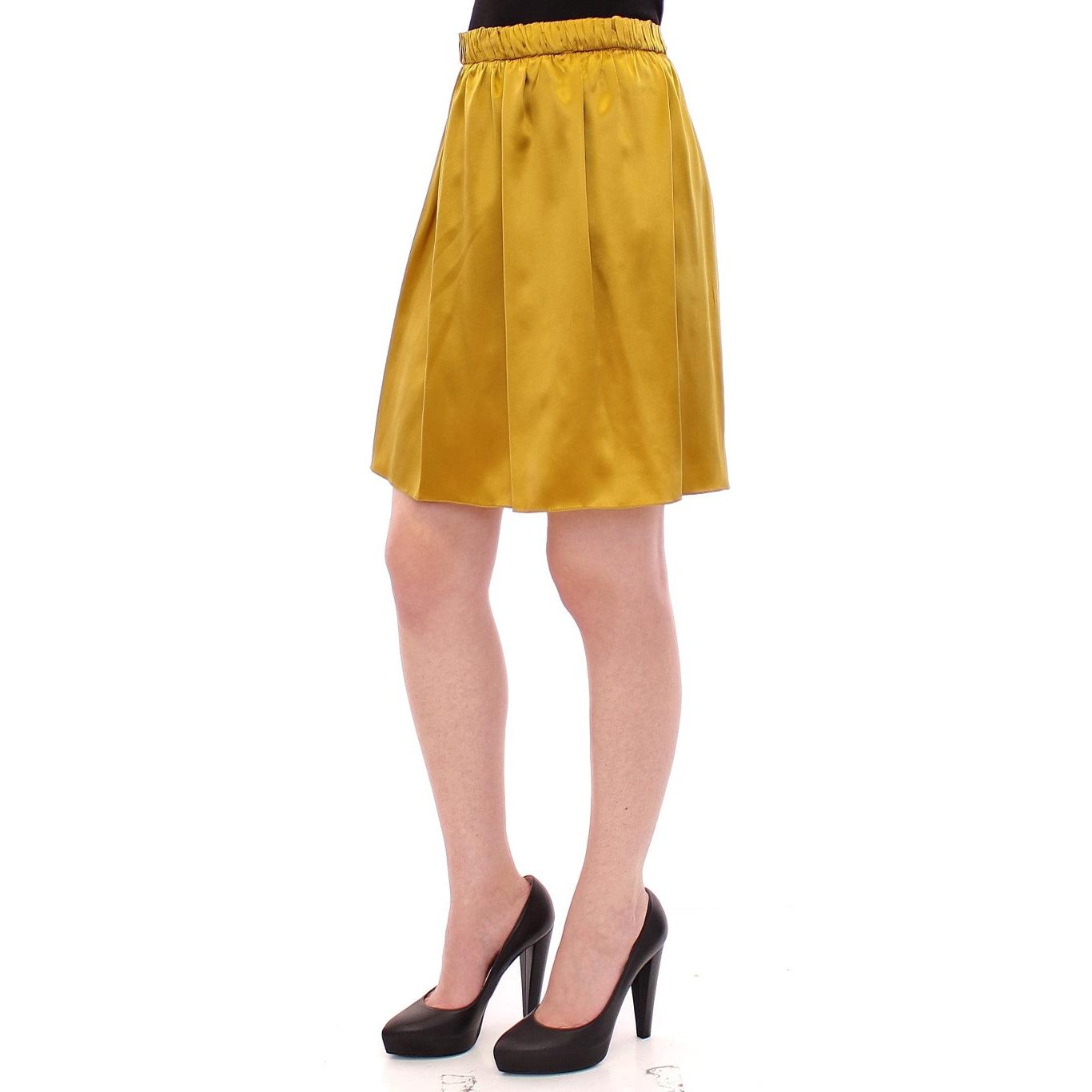 Gold Silk Solid Mini A-Line Skirt - coffeewithmee2