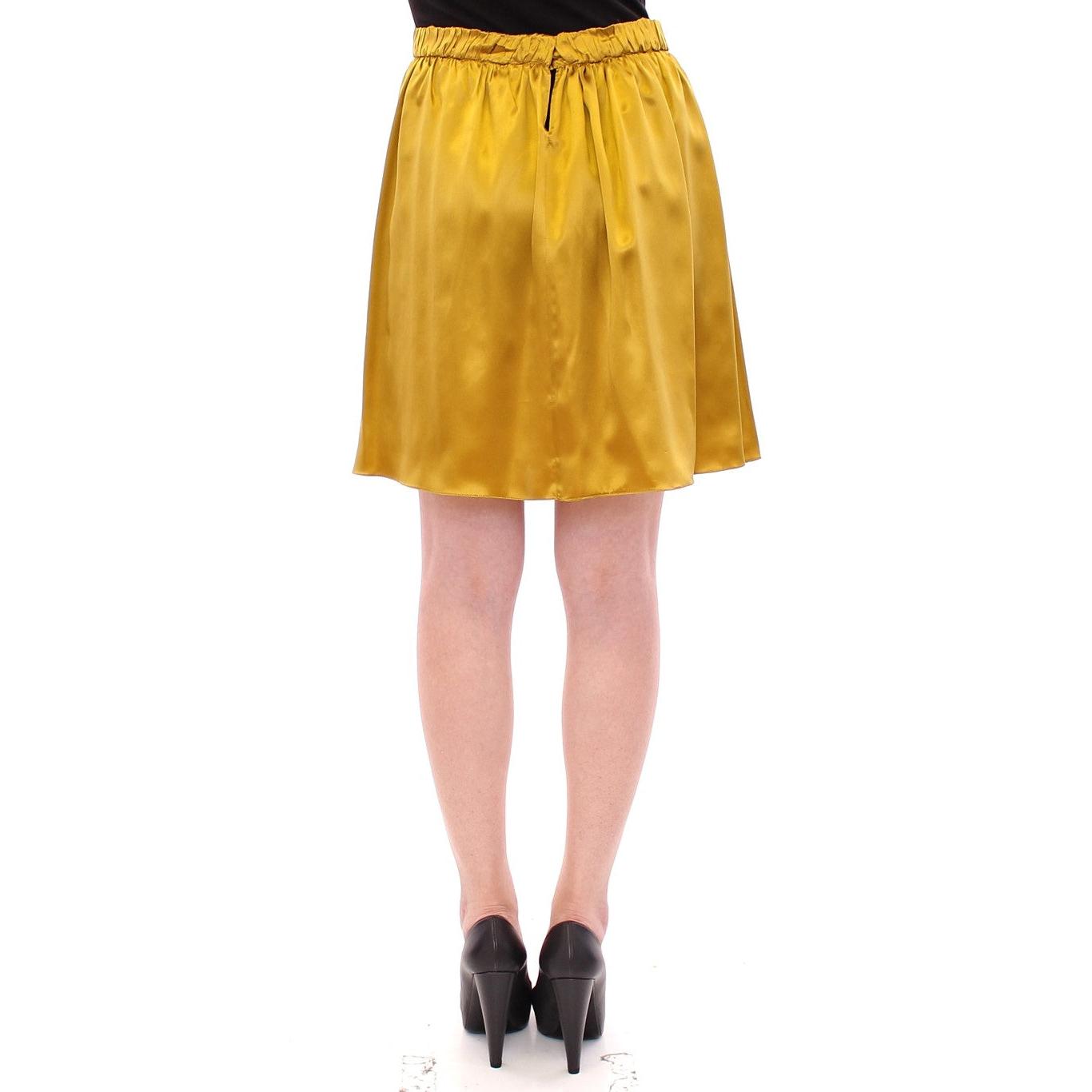 Gold Silk Solid Mini A-Line Skirt - coffeewithmee2