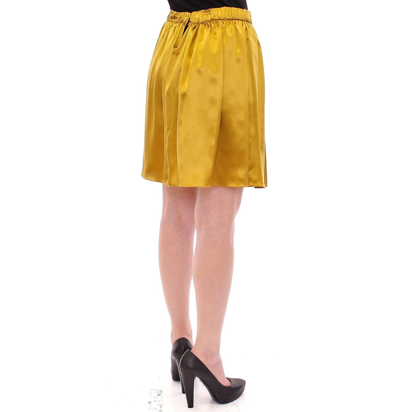 Gold Silk Solid Mini A-Line Skirt - coffeewithmee2