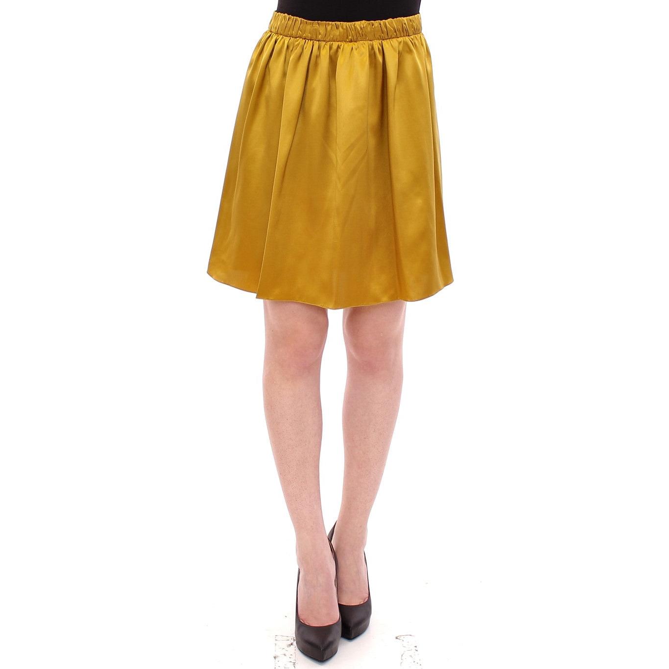 Gold Silk Solid Mini A-Line Skirt - coffeewithmee2