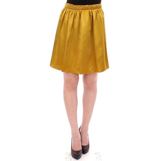 Gold Silk Solid Mini A-Line Skirt - coffeewithmee2
