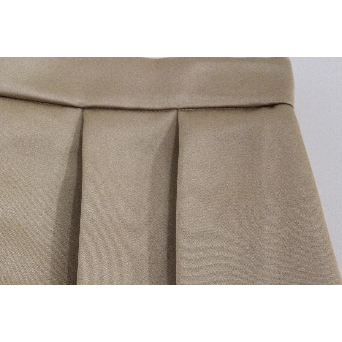 Brown Silk Solid Mini Pleated Skirt - coffeewithmee2
