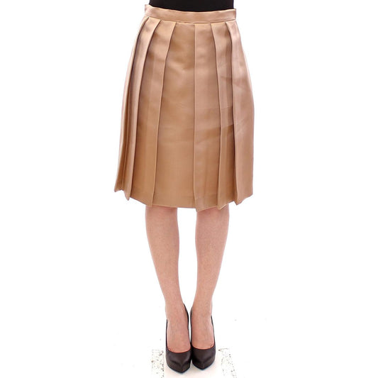 Brown Silk Solid Mini Pleated Skirt - coffeewithmee2