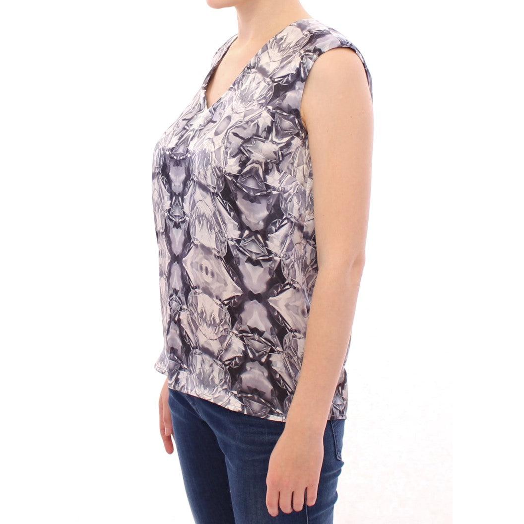 Gray Blue Silk Sleeveless Top Shirt Blouse - coffeewithmee2