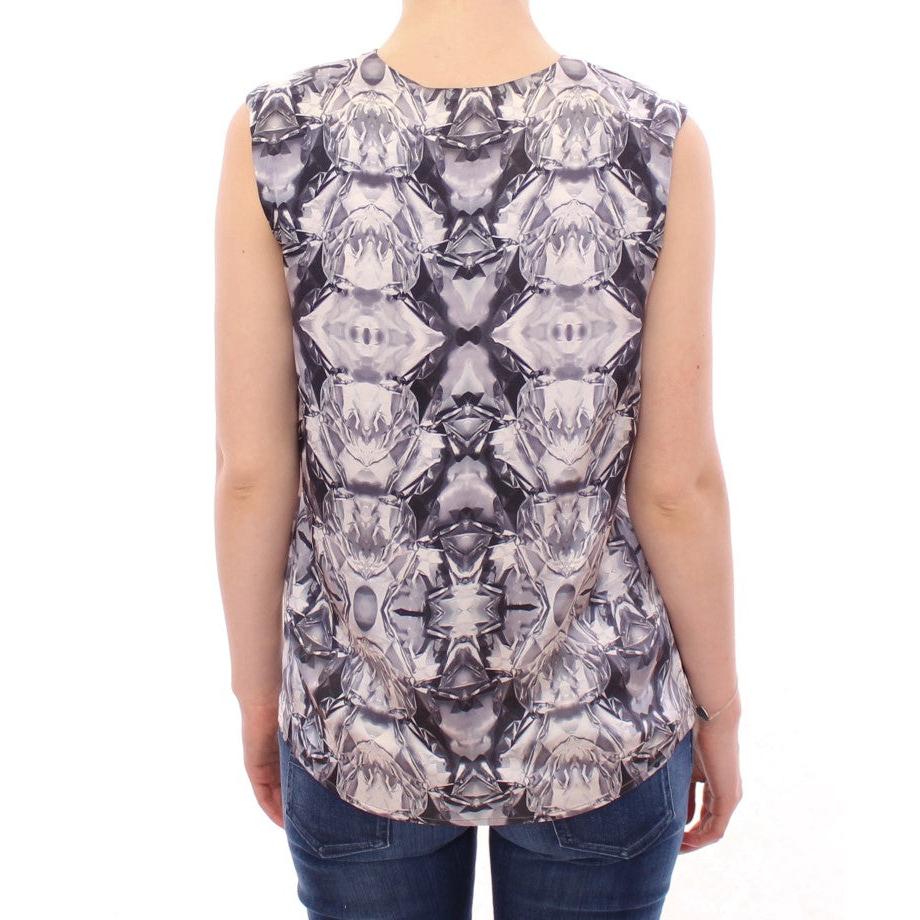 Gray Blue Silk Sleeveless Top Shirt Blouse - coffeewithmee2