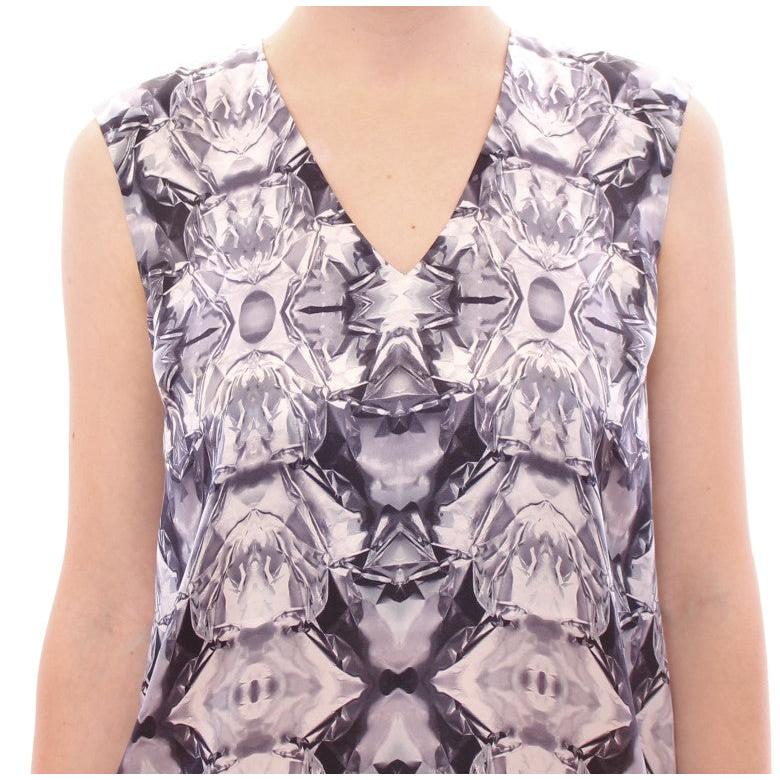 Gray Blue Silk Sleeveless Top Shirt Blouse - coffeewithmee2