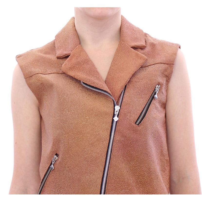 Brown Leather Jacket Vest - coffeewithmee2
