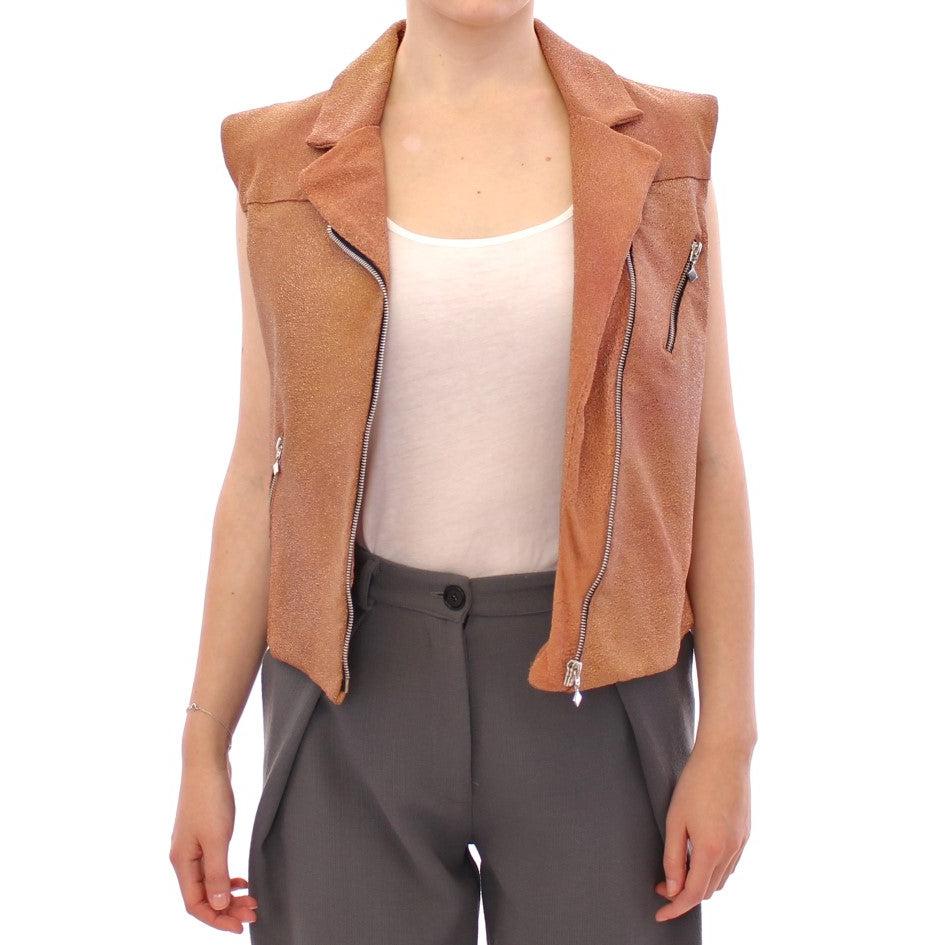 Brown Leather Jacket Vest - coffeewithmee2