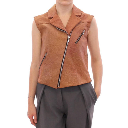 Brown Leather Jacket Vest - coffeewithmee2