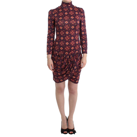 Multicolor Longsleeved Turtleneck Viscose Dress - coffeewithmee2