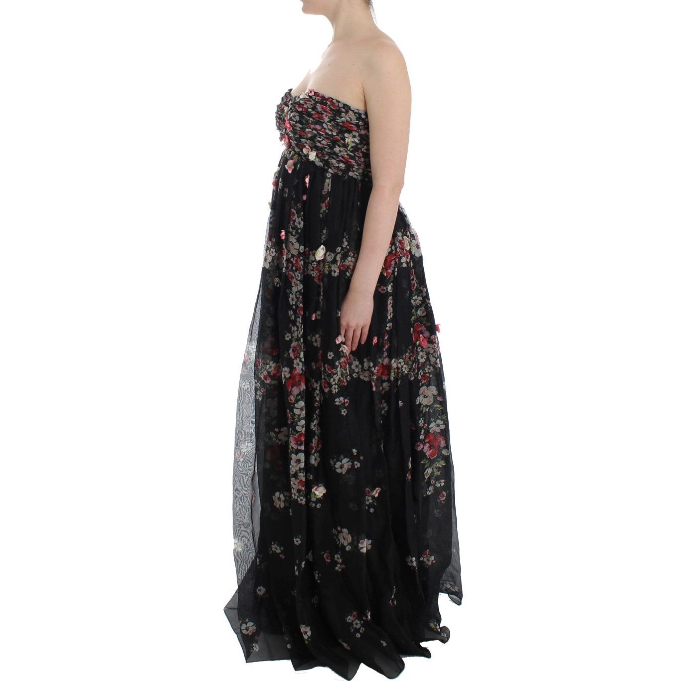 Masterpiece black floral print silk runway dress - coffeewithmee2