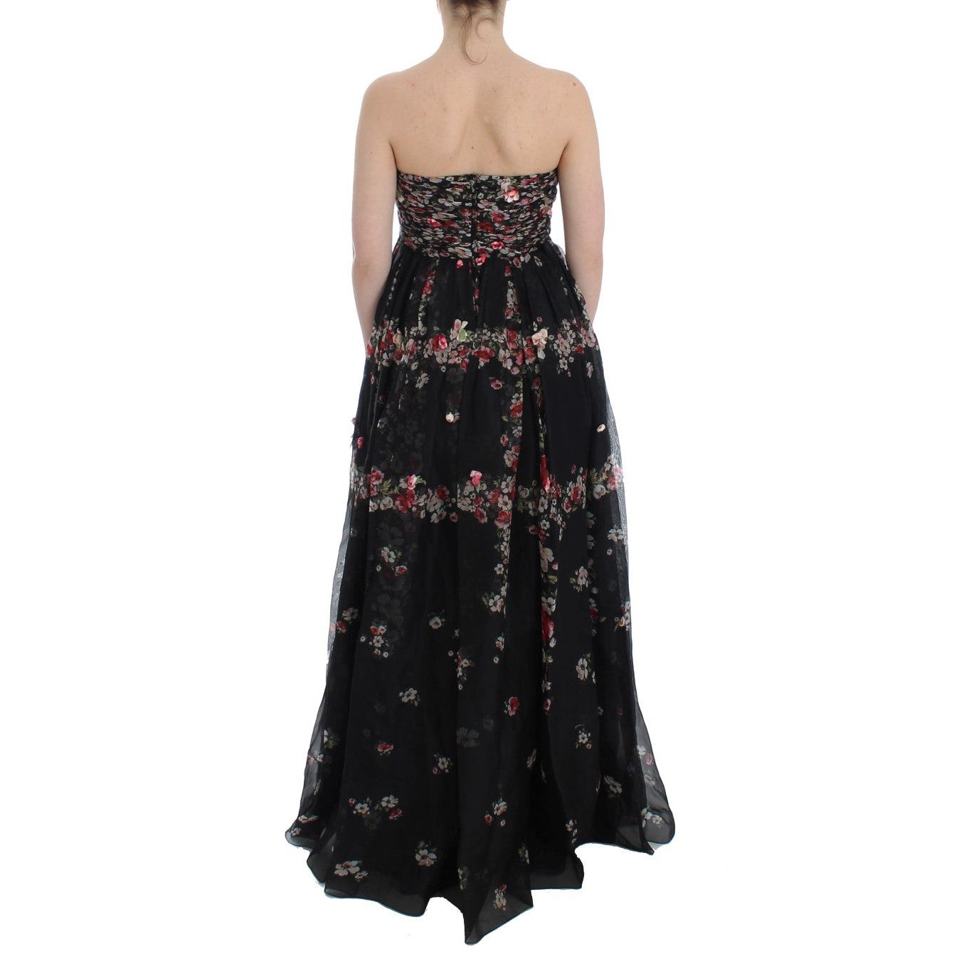 Masterpiece black floral print silk runway dress - coffeewithmee2