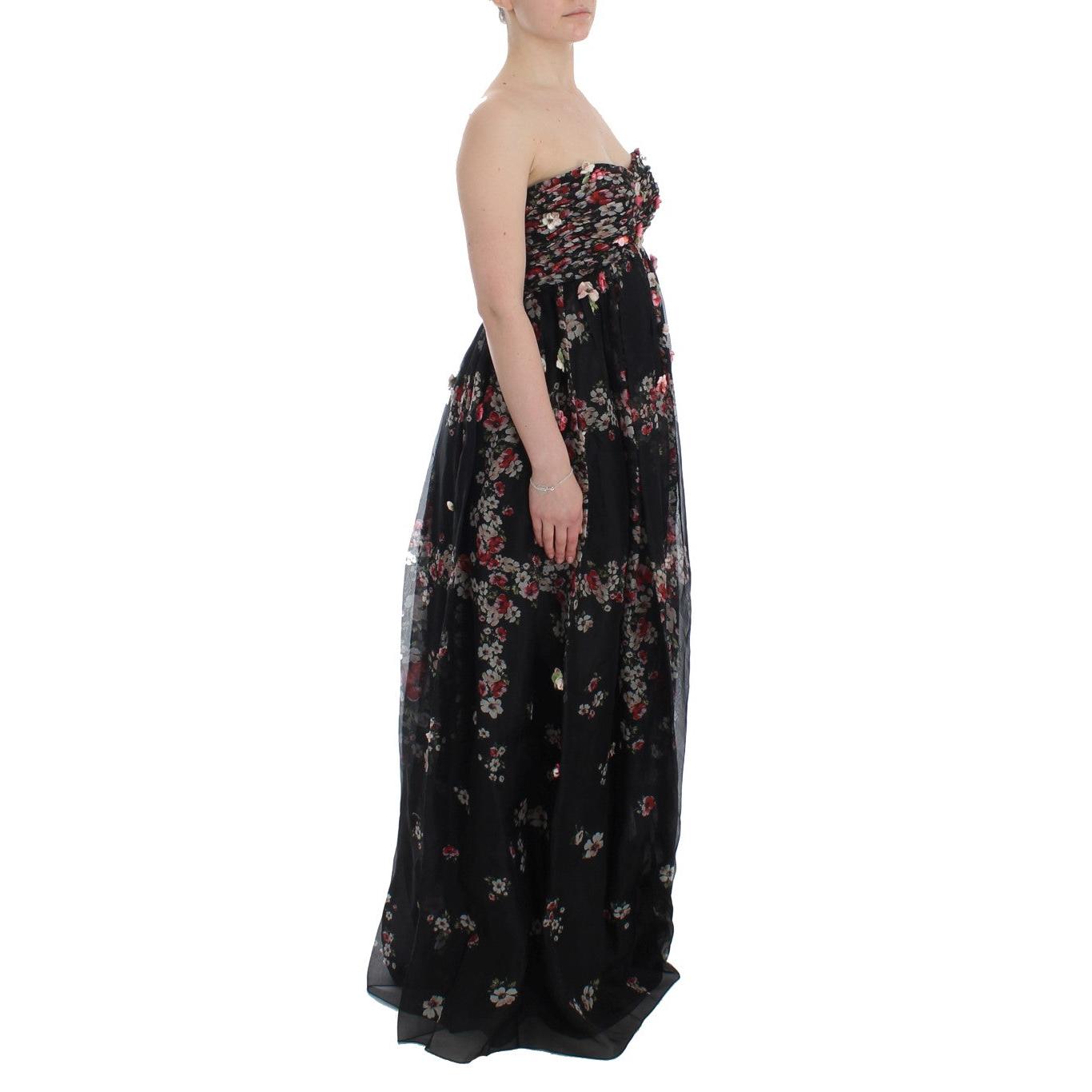 Masterpiece black floral print silk runway dress - coffeewithmee2