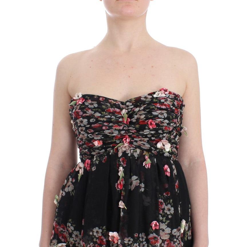 Masterpiece black floral print silk runway dress - coffeewithmee2