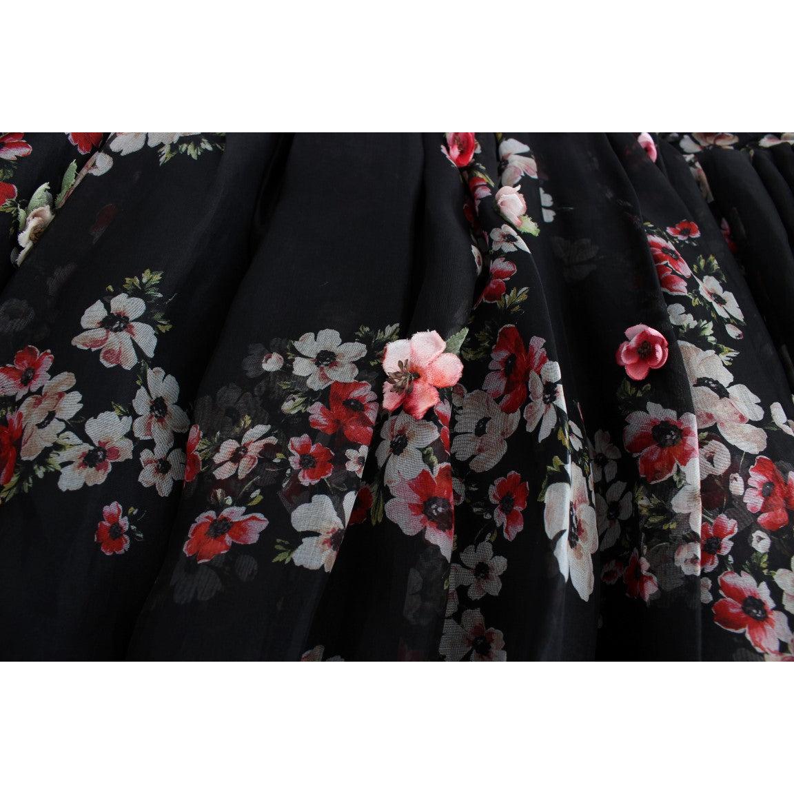 Masterpiece black floral print silk runway dress - coffeewithmee2