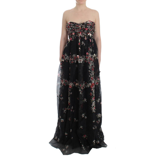 Masterpiece black floral print silk runway dress - coffeewithmee2
