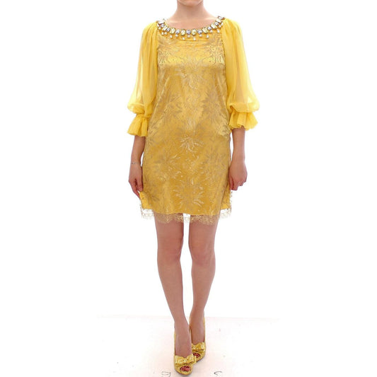 Yellow lace crystal mini dress - coffeewithmee2